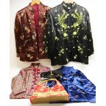 Four ladies Chinese style jackets, various sizes, including a black silk mix hand embroidered jacket