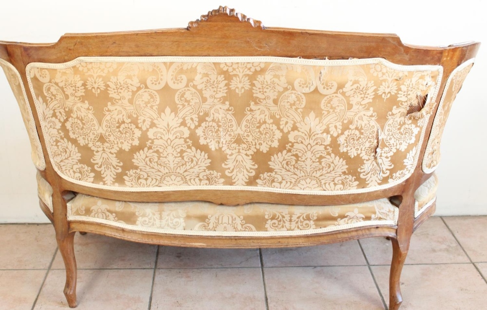 Late C19th Louis XV style walnut salon suite comprising two seater canape with scrolled frame and - Image 5 of 8