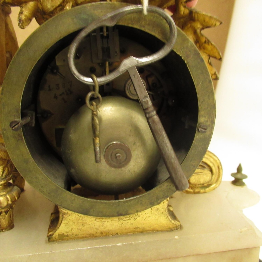 Japy Frere late C19th alabaster and gilt metal figural clock, shaped case with gilt metal mounts, - Image 5 of 5