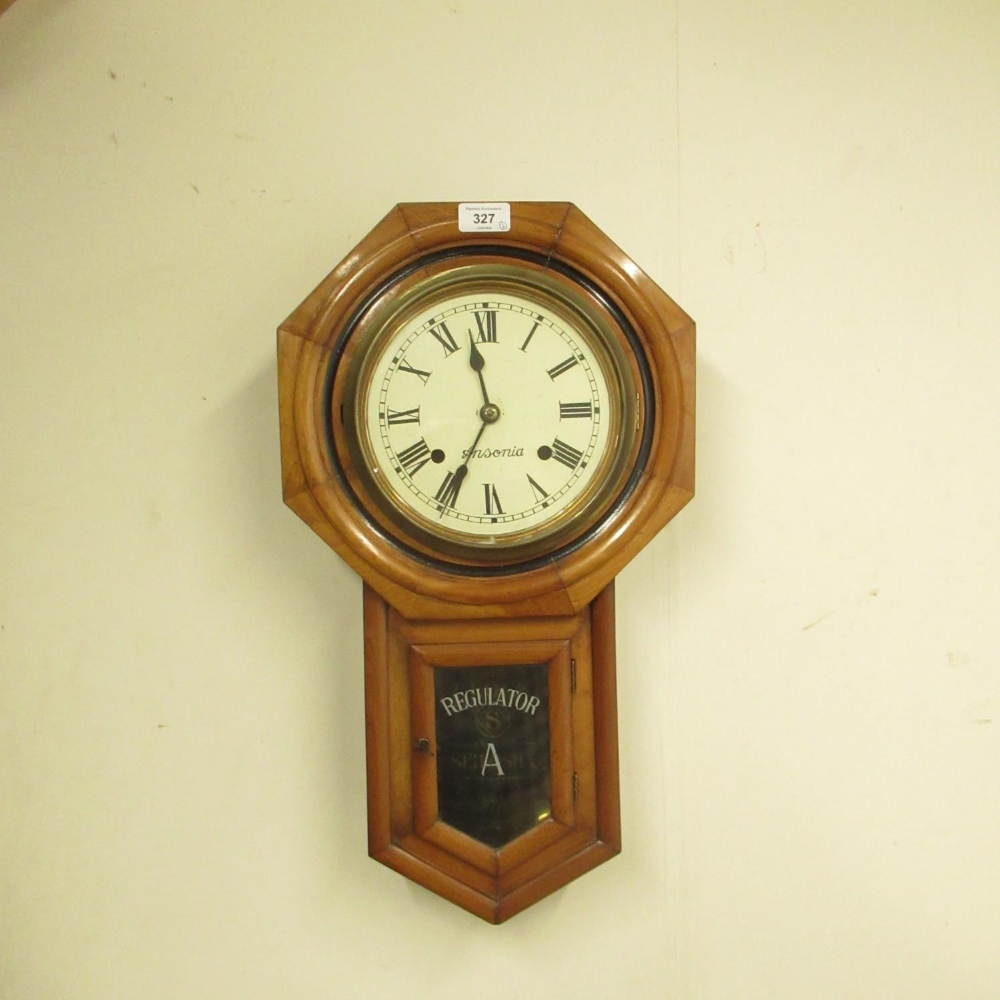 Early C20th carved oak cased wheel barometer, and thermometer, H73cm, late C19th Ansoia Regulator, - Image 3 of 4
