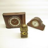 Smiths, mid c20th brass cased lantern clock, Edwardian inlaid mahogany mantle timepiece and a oak