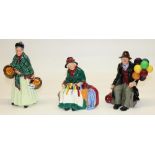 Three Royal Doulton figures: 'The Orange Lady' HN1953, 'Silk and Ribbons' HN 2017, and 'The