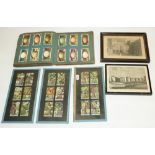Album of cigarette cards, three sets of mounted cigarette cards, and two framed engravings: 'The