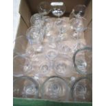 Set of six Babycham glasses, set of four giant Mexican clear glass wine glasses and other glasses (1