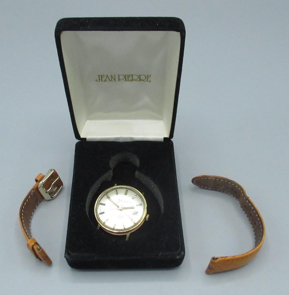 Accurist gold cased automatic wristwatch with date, signed silvered dial with applied baton hour