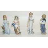 Four Lladro porcelain figures, model numbers 7604, 7611, 5219, 7609, H23cm max (4)