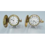 Kay's Keyless 'Triumph' early C20th rolled gold keyless hunter cased pocket watch, with signed white