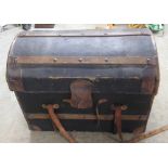 C20th leather travelling trunk, painted 'E.R.', with lift out tray, W84cm D58cm H64.5cm