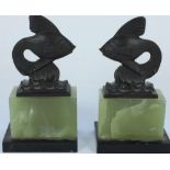 Pair of c1920s continental Art Deco book ends or clock garniture ends in the form of bronze fish