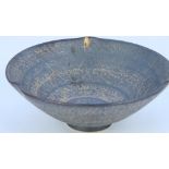Studio Pottery bowl with a crackled gilt wash over brown ground and triple crimped edge, W15cm