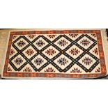 Tunisian wool pile rug with tasselled ends, 150x79cm