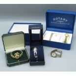 Rotary cased ladies wristwatch with matching bracelet and three ladies Sekonda wristwatches all