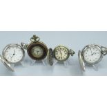Fossil quartz open faced pocket watch and 3 quartz hunter cased pocket watches (4)