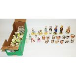 Seven Royal Doulton Bunnykins figures, collection of miniature Royal Doulton character jugs, and