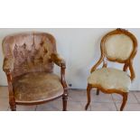 Early C20th mahogany framed armchair with scrolled arm supports on fluted front straight legs and