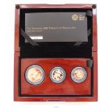 The Sovereign 2015 Three Coin Gold Proof Premium Set. Encapsulated with original box, maroon slip