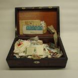 C20th writing box (a/f) containing mixed stamps and cigarette cards