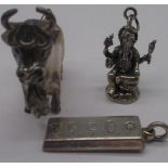 Sterling silver model of a bull (tail A/F) stamped Peru 925, a Ganesh pendant stamped 925 and a