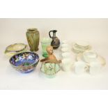 Collection of 1930s to 1950s Art Deco ceramics incl. Crown Ducal drip glaze vase, Shelley banded
