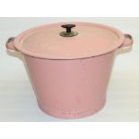 Vintage pink enamel wash tub and cover, handle marked 'REGINA BRAND WILLOWWARE, MADE IN ENGLAND',
