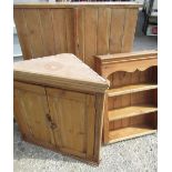 Vintage pine furniture - two door cupboard, two door corner cupboard and a three tier wall shelf,