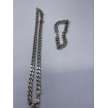 Hallmarked sterling silver flat curb link necklace stamped 925, and a hallmarked silver flat curb
