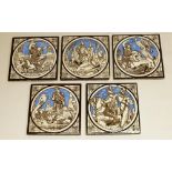 Five Victorian Mintons tiles from the 'Idylls of the King' series designed by John Moyr Smith,
