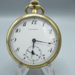 Omega retailed by E. H. Nichol, c20th rolled gold open faced keyless wound and set pocket watch,