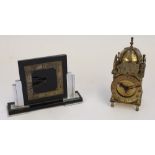 Art Deco ABEC chrome plated and black glass mantel timepiece of ziggurat form with applied chapter