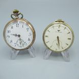 Wittnauer rolled gold open face keyless wound and set pocket watch, with textured cream dial, with