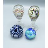 Two Victorian end of turn glass paperweights, Selkirk Glass Harbrie Blue Limited Edition no. 93/