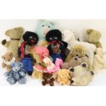 Selection of C20th teddy bears and soft toys incl. a Judy Senk Colby bear, Countrylife New Zealand