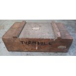 C20th pine travel trunk, with metal carry handles, Wanted on Voyage and Southern Railway labels,