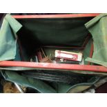 Fishing box/seat containing three handmade hand lines, tin of flies, spinners, floats, keepnets,