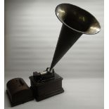 Eddison combination fire side phonograph with brass witches horn and a selection of cylindrical