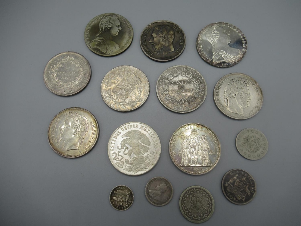 Collection of European silver coins, mostly French and Belgian, including 1842 5 Franc silver