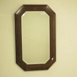 1930's oak framed bevelled edge wall mirror, with canted corners, W74.5cm H46cm