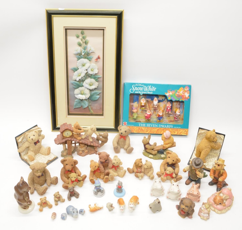 Collection of Beau Bears and various other ceramic animals and bears, a boxed Seven Dwarfs set by