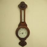 Early C20th carved oak cased wheel barometer, and thermometer, H73cm, late C19th Ansoia Regulator,