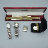 Imado quartz wristwatch on integral bracelet in original box with purchase receipt, 1930s chrome