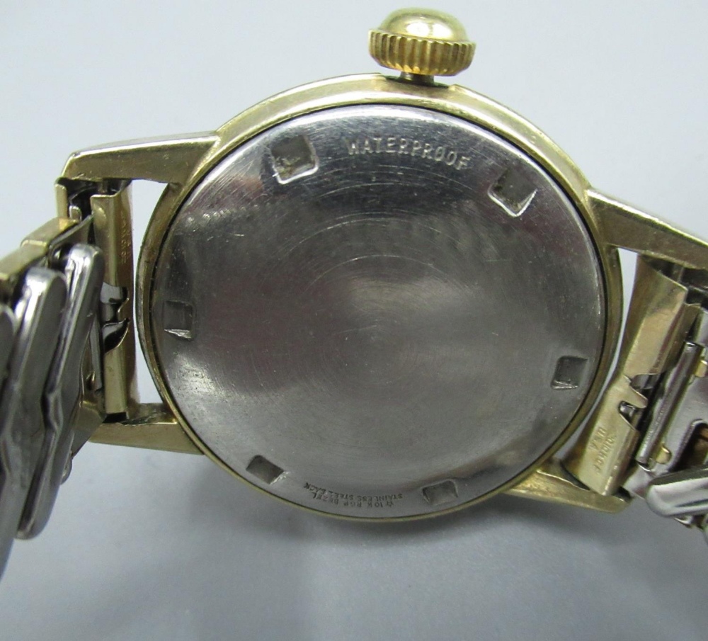 Elgin rolled gold hand wound wristwatch, signed sunburst silvered dial with applied baton indices - Image 2 of 3