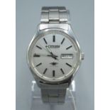 JDM Citizen automatic wristwatch with English/Kanji day and date, signed silvered dial with