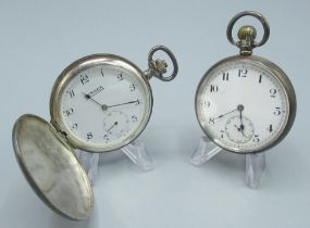 Moeris silver open faced keyless wound and set pocket watch, with white enamelled Arabic dial,