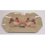 Moorcroft 'Good Morning Cockerel' tray / dish, hairline crack, L38cm Trial, never went into