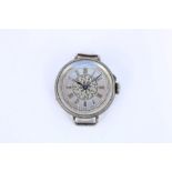 C20th DF&C silver cased Trench type hand wound wristwatch with silvered Roman dial, bright cut