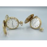 Waltham rolled gold half-hunter keyless wound and set pocket watch, signed enamel Roman dial, case