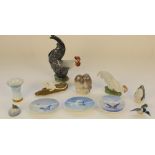 Collection of Royal Copenhagen porcelain animals, small dishes and a Bing and Grondahl seagull spill