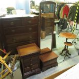 Willis & Gambier three drawer bedside chest, turned wooden handles on bracket feet, W50cm D42cm
