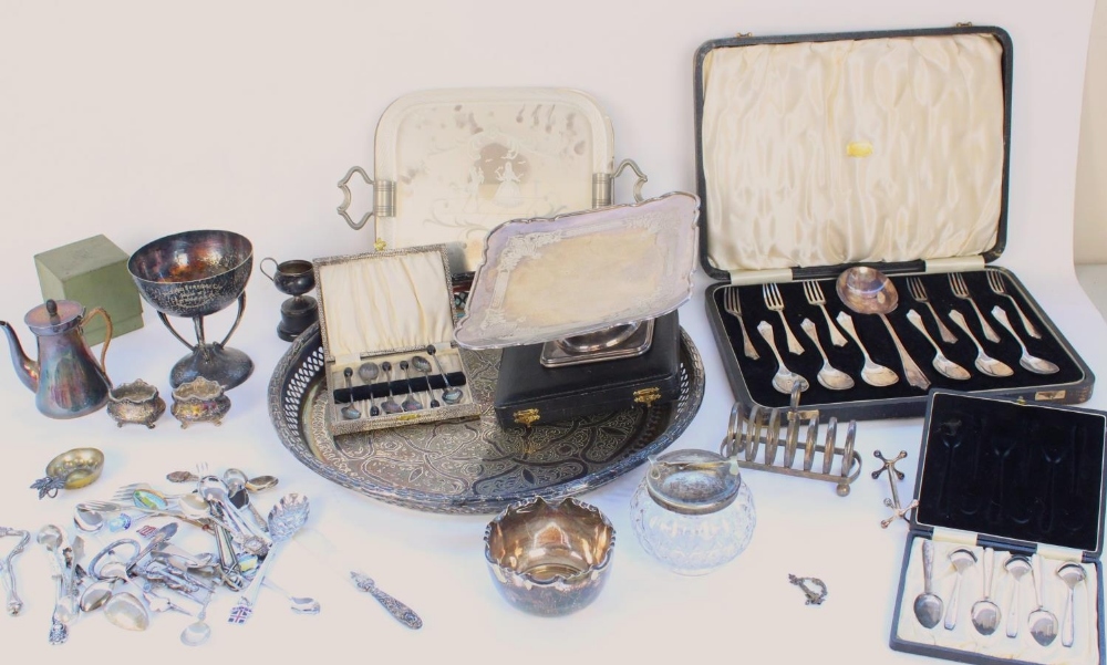 Selection of silver plate to include early C20th Mappin and Webb Arts and Crafts planished rowing - Image 4 of 4