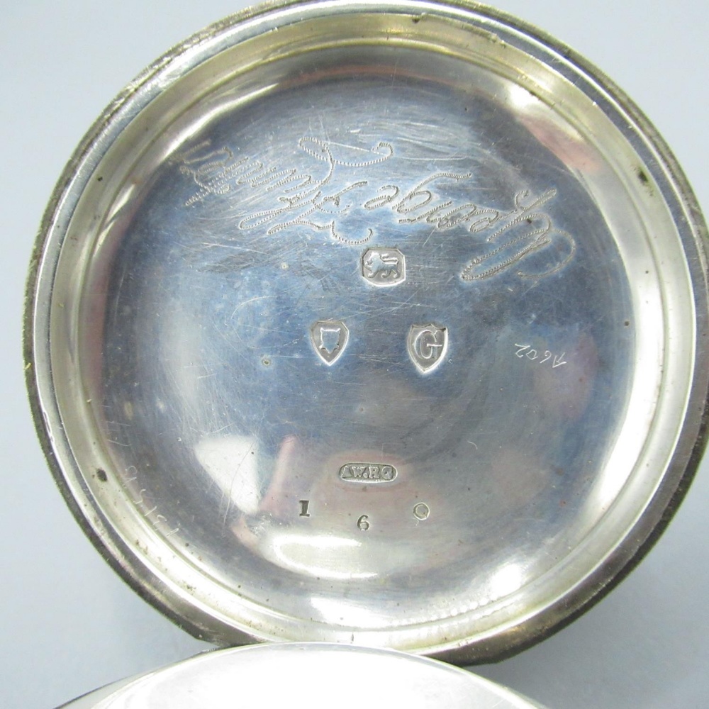 Victorian silver open face keyless wound and set pocket watch, white enamel Roman dial with - Image 3 of 4